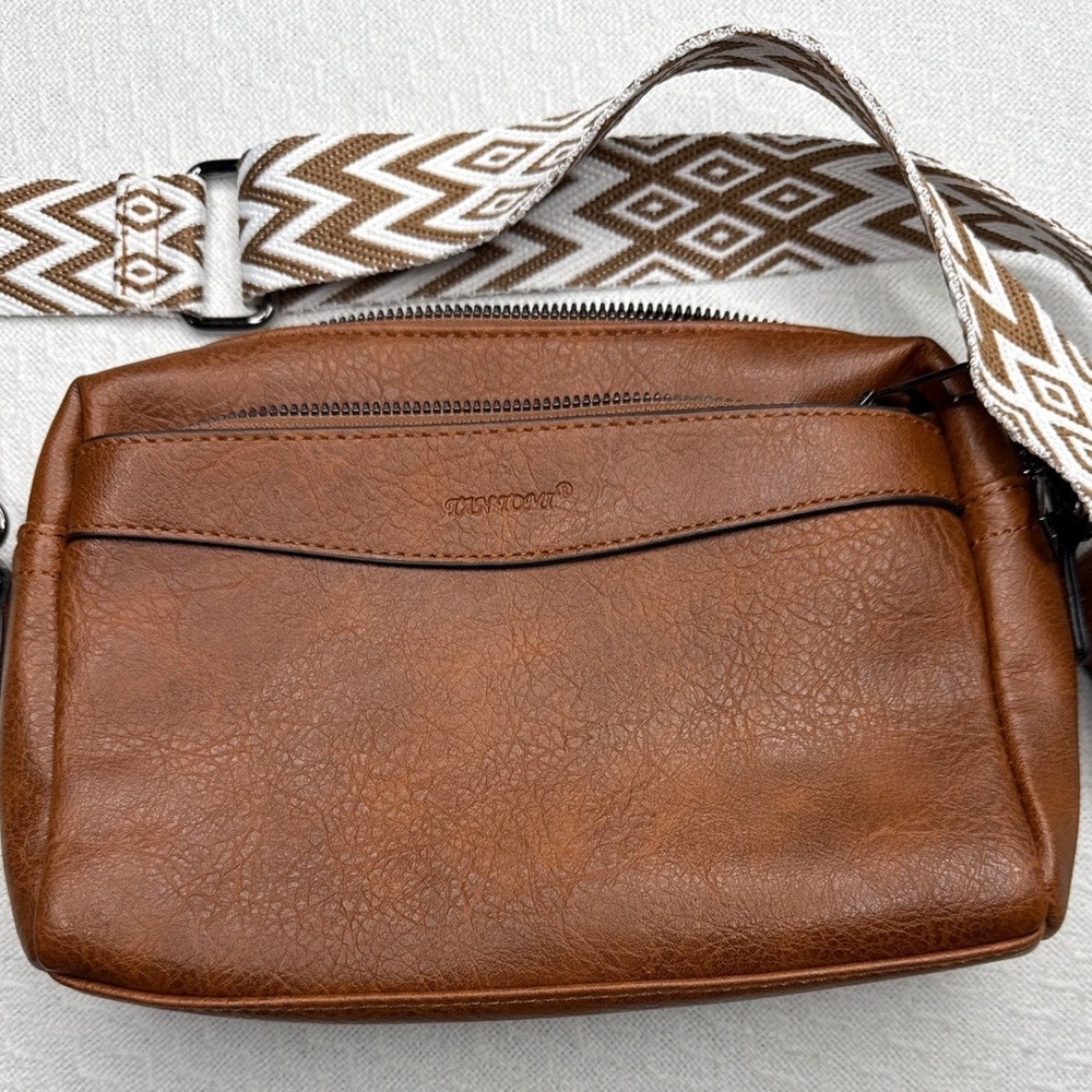 Mynt 1792 Brown Crossbody‎ Bag Chevron Strap Zipper Adjustable Purse